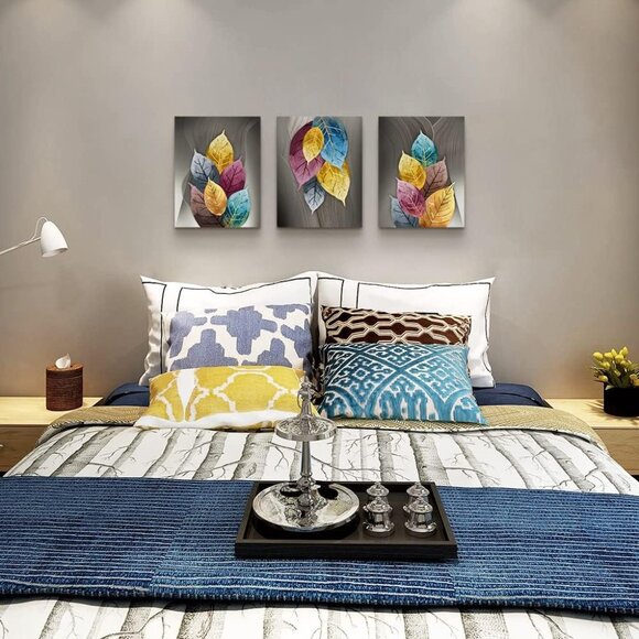 Canvas Wall Art for Living Room Decor Artwork Abstract Leaves Painting 3Pcs - Picture 6 of 6